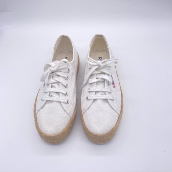 Superga - The Classic Platform Jute Rope Sneaker in White. Size 37 - Picture 1 of 8